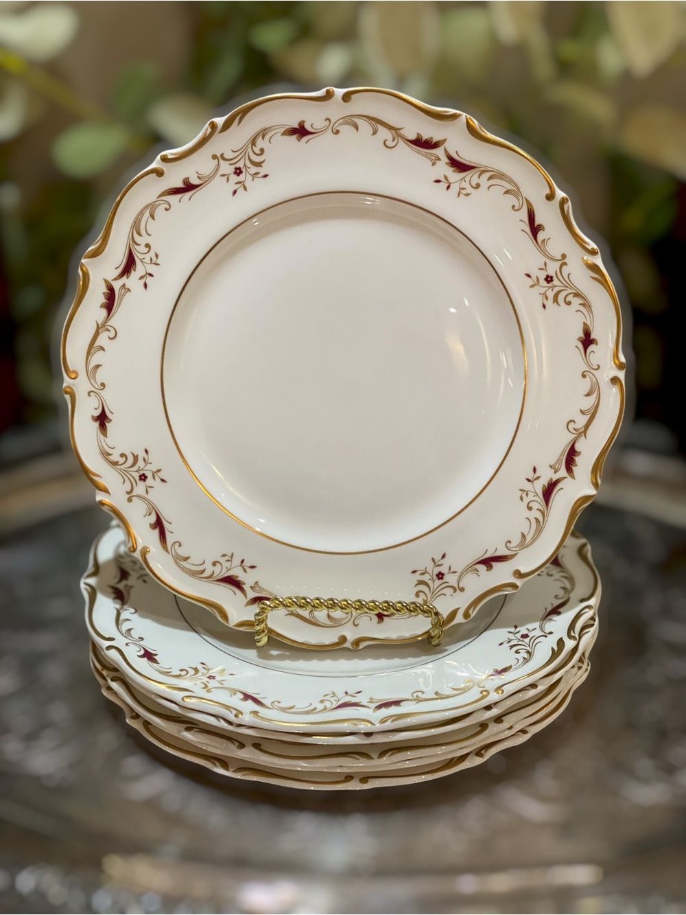 Vintage Royal Doulton Strasbourg Set 6 Salad Plates 8” Gold Burgundy White H4958